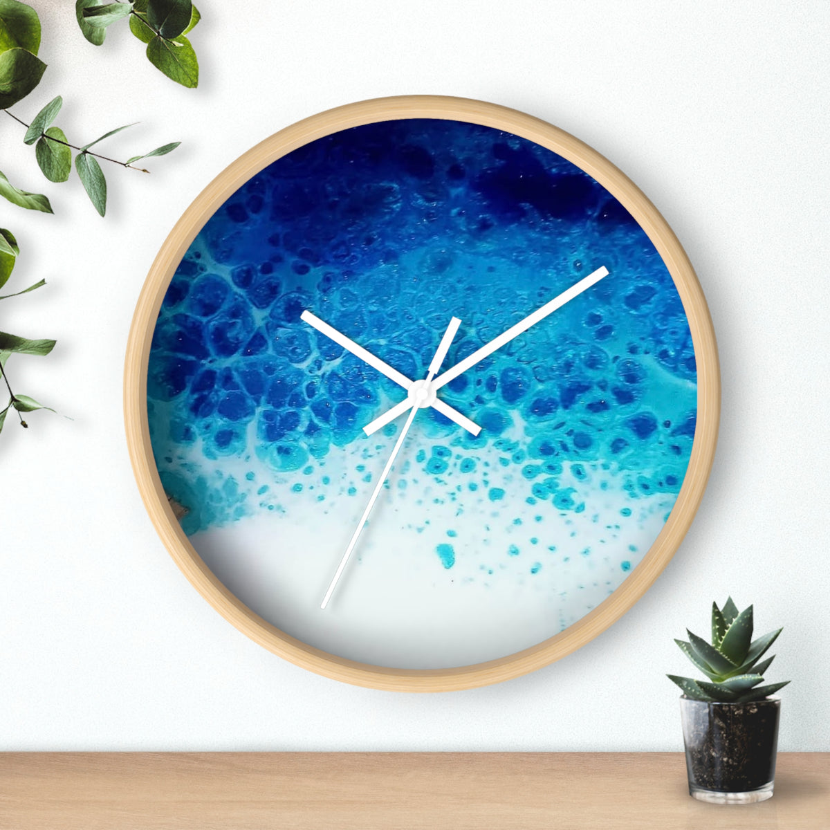 Foamy Wave Wall Clock — Blue Resin Beach Art Timepiece