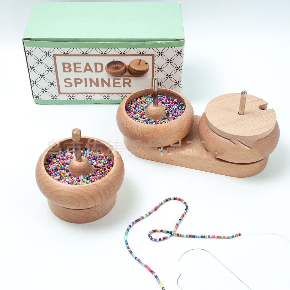 Wooden Bead Threader Stringing Spinning Bowl
