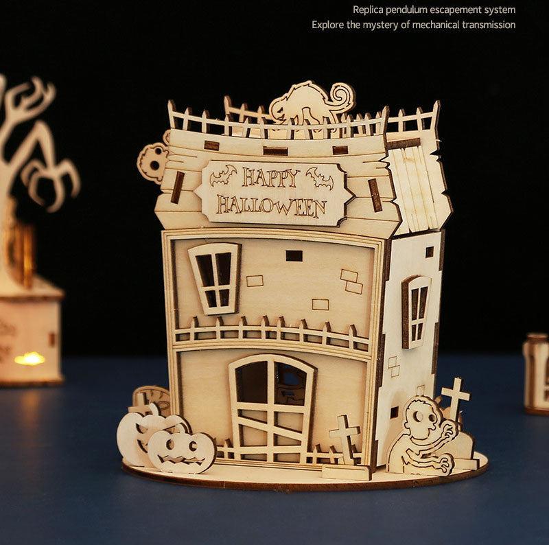Halloween DIY House Wooden Puzzle Children's Handmade Halloween House Puzzle Toy