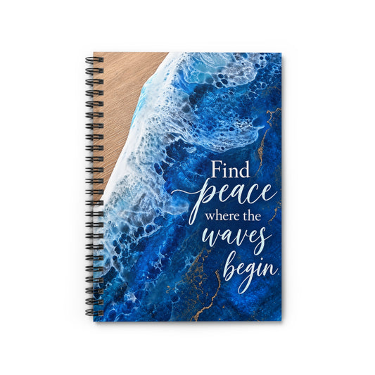 Find Peace Where the Waves Begin Ocean Themed Ruled Journal