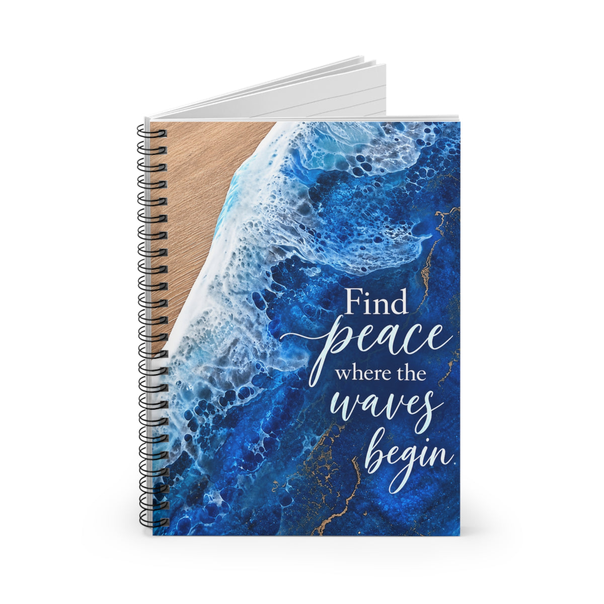 Find Peace Where the Waves Begin Ocean Themed Ruled Journal