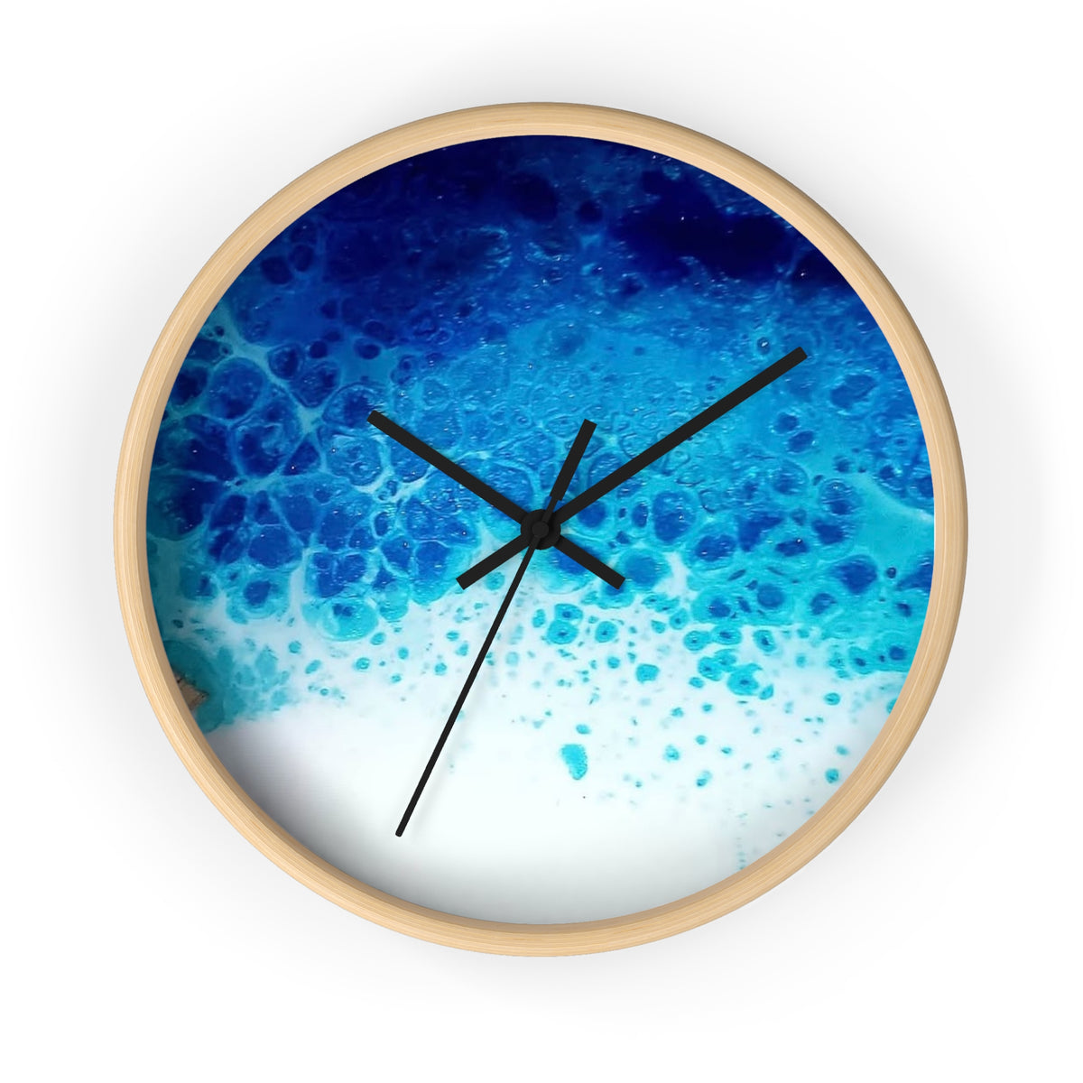 Foamy Wave Wall Clock — Blue Resin Beach Art Timepiece