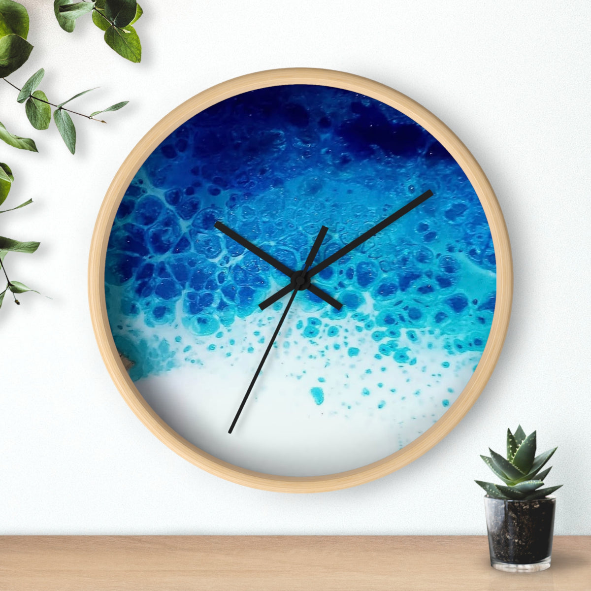 Foamy Wave Wall Clock — Blue Resin Beach Art Timepiece