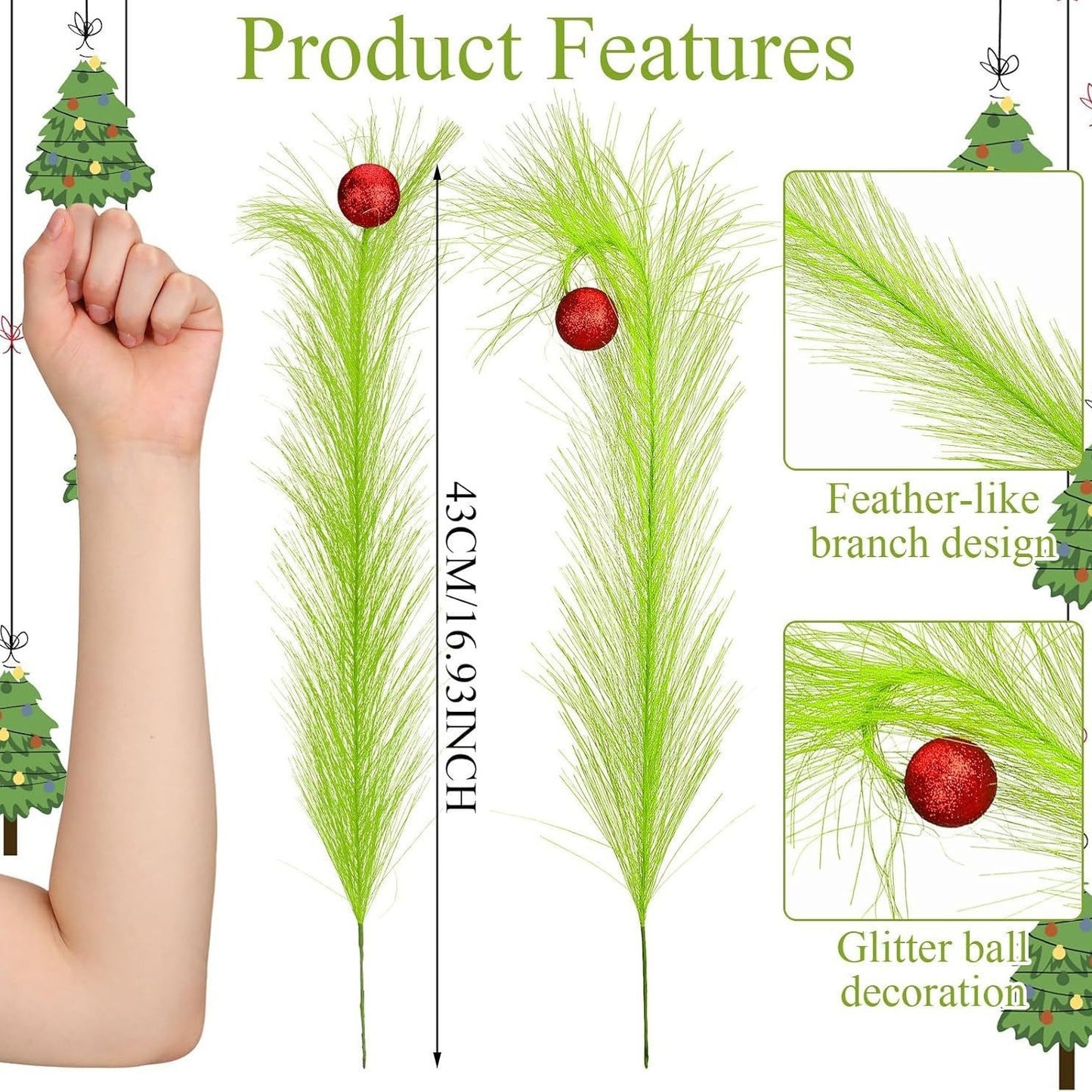 Christmas Green Elf Branch DIY Christmas Home Wreath Craft Ornament Ball Decoration
