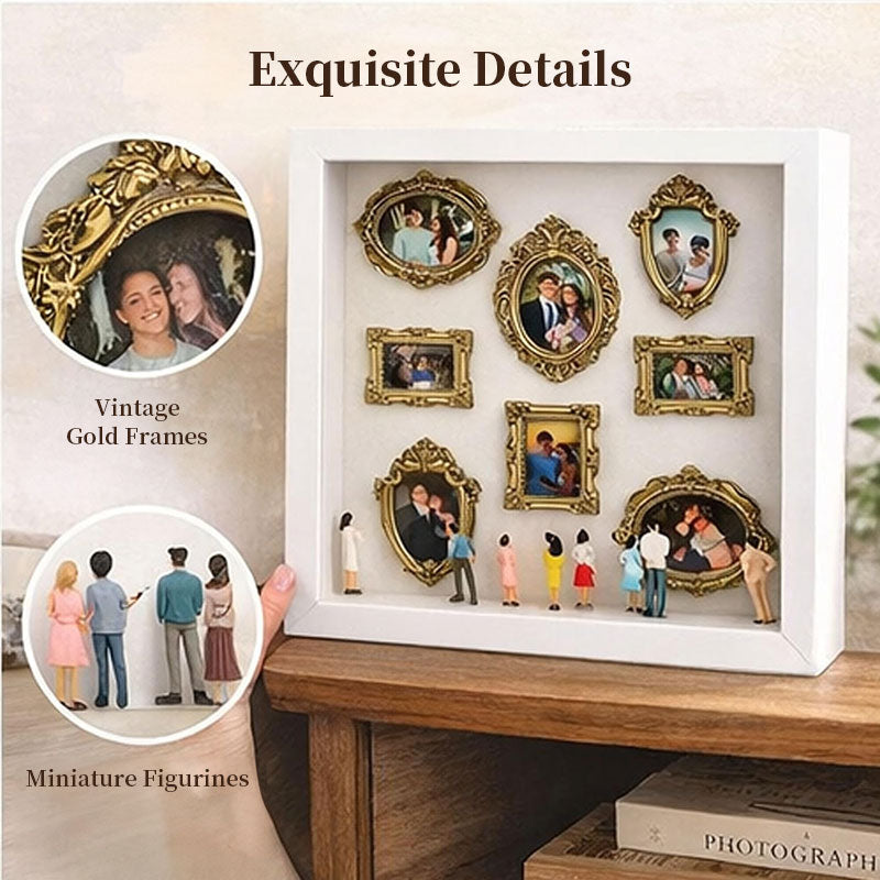 DIY Mini Museum Shadow Box Kit | Anniversary Wedding Memory Display with Gold Frames & Figurines