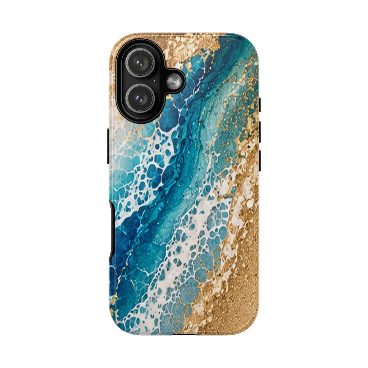 Ocean Wave Tough Phone Case – Blue & Gold Beach Resin Art Protective Cover