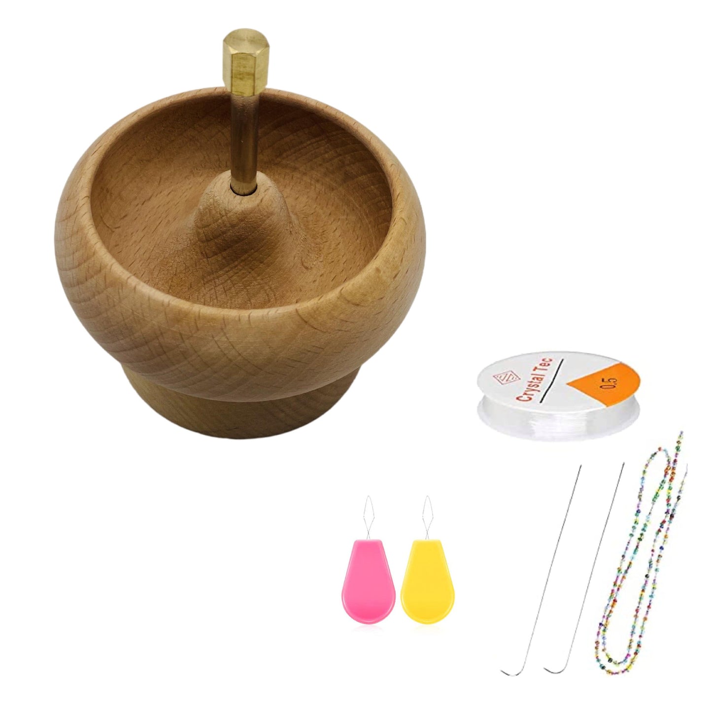 Wooden Bead Threader Stringing Spinning Bowl