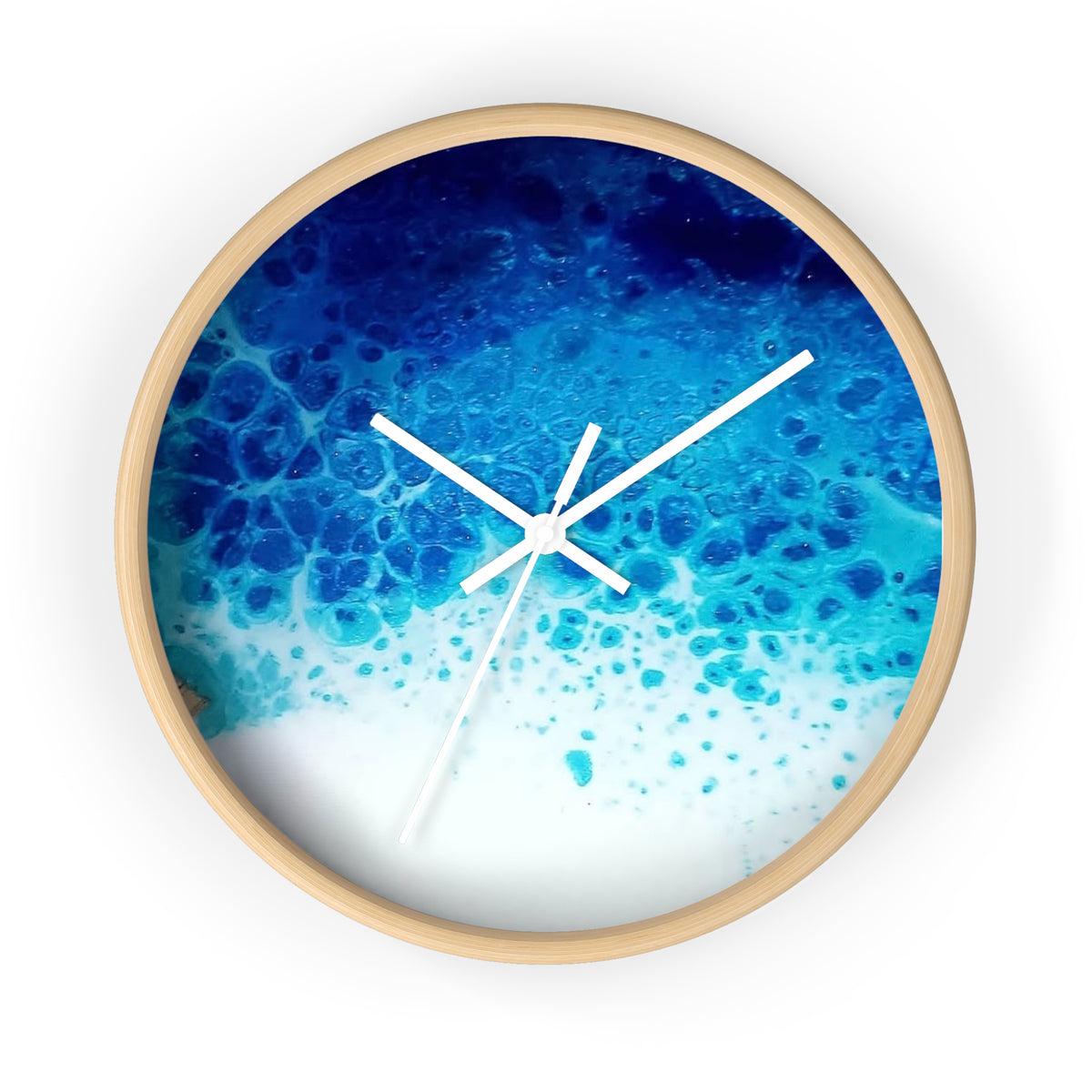 Foamy Wave Wall Clock — Blue Resin Beach Art Timepiece