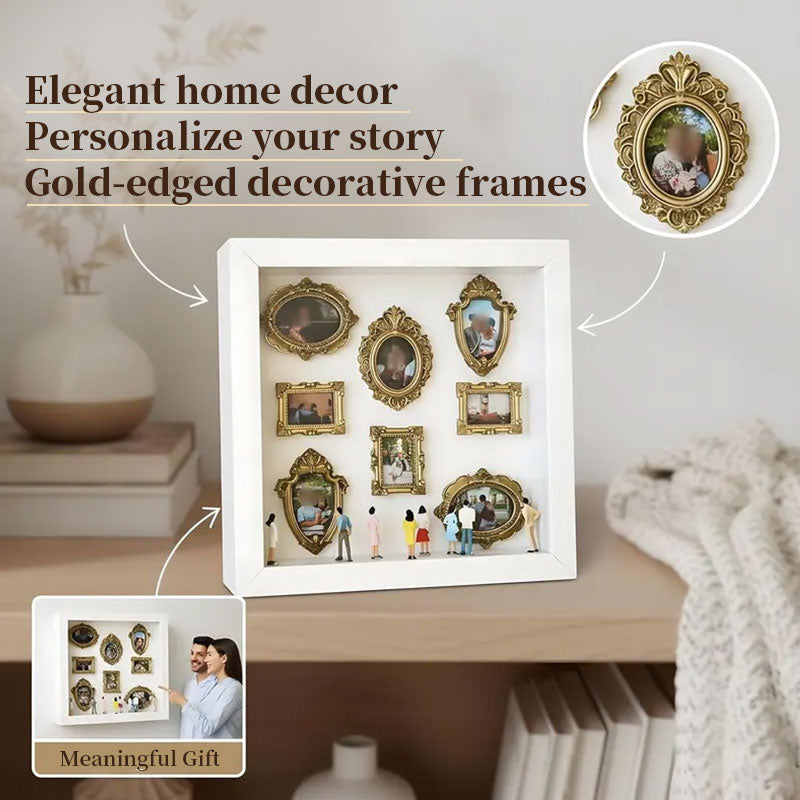 DIY Mini Museum Shadow Box Kit | Anniversary Wedding Memory Display with Gold Frames & Figurines