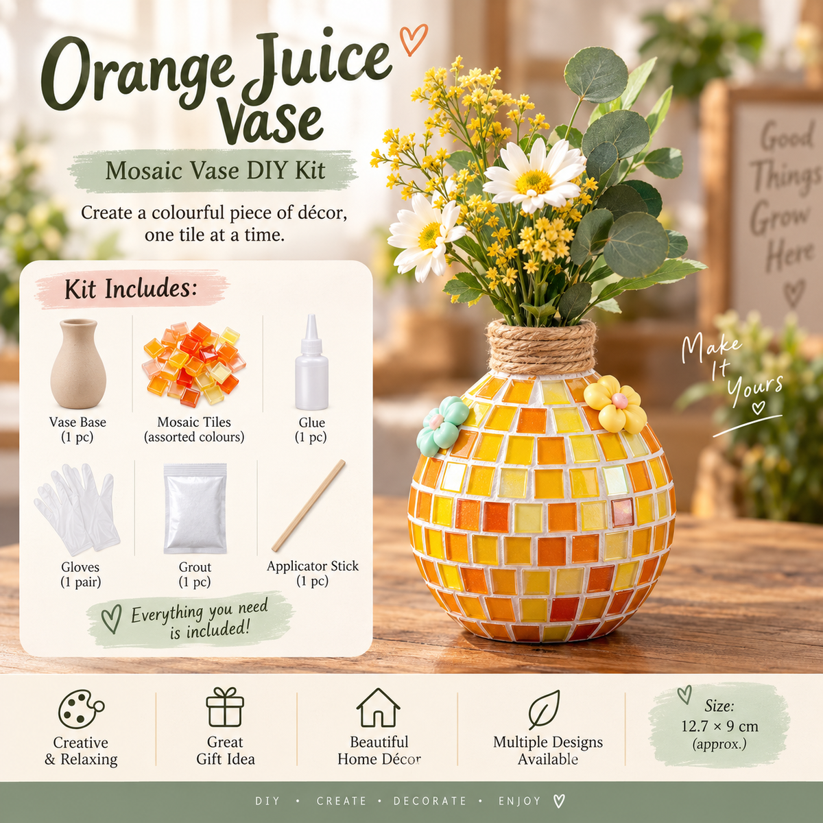 DIY Mosaic Vase Craft Kit – Colourful Decorative Vase