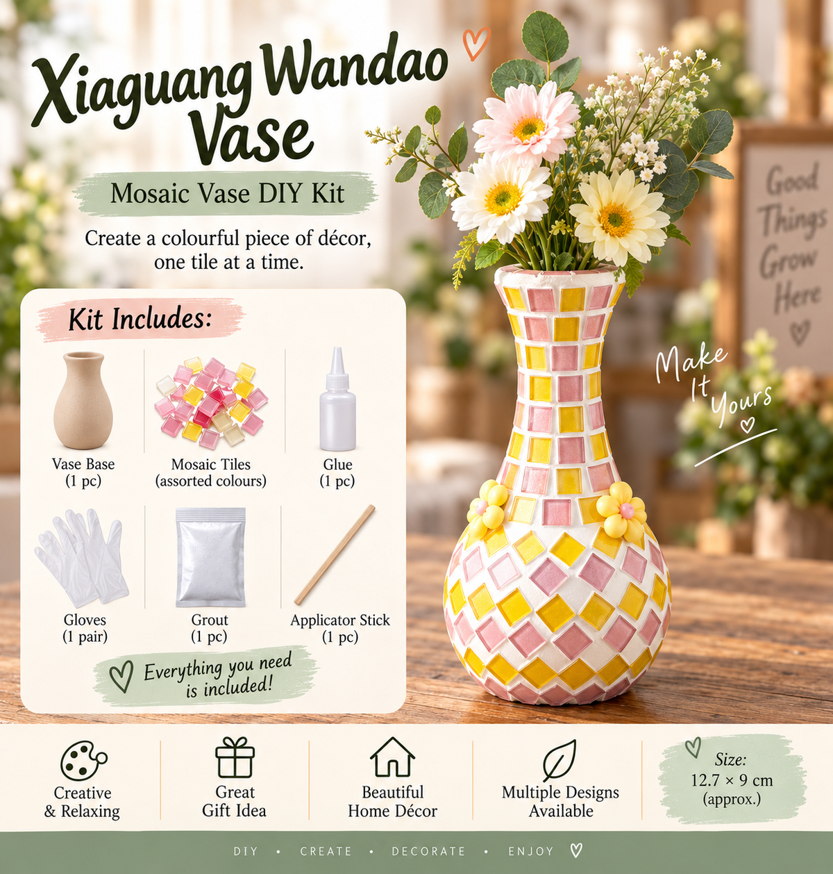 DIY Mosaic Vase Craft Kit – Colourful Decorative Vase