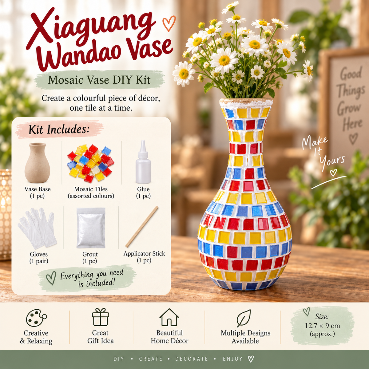 DIY Mosaic Vase Craft Kit – Colourful Decorative Vase