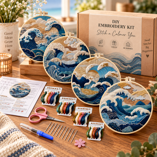Ocean Waves Embroidery Kit – DIY Coastal Landscape Stitching Set