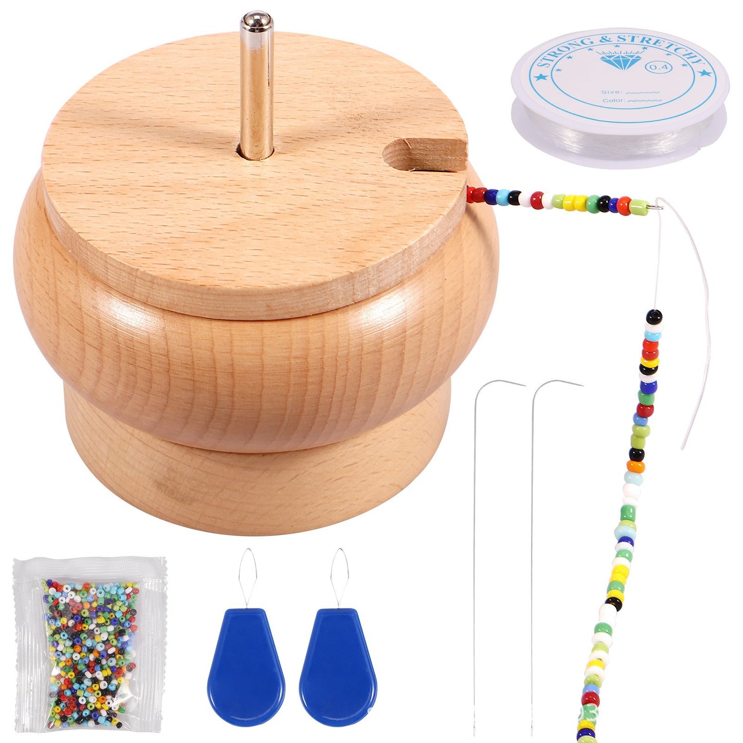 Wooden Bead Threader Stringing Spinning Bowl