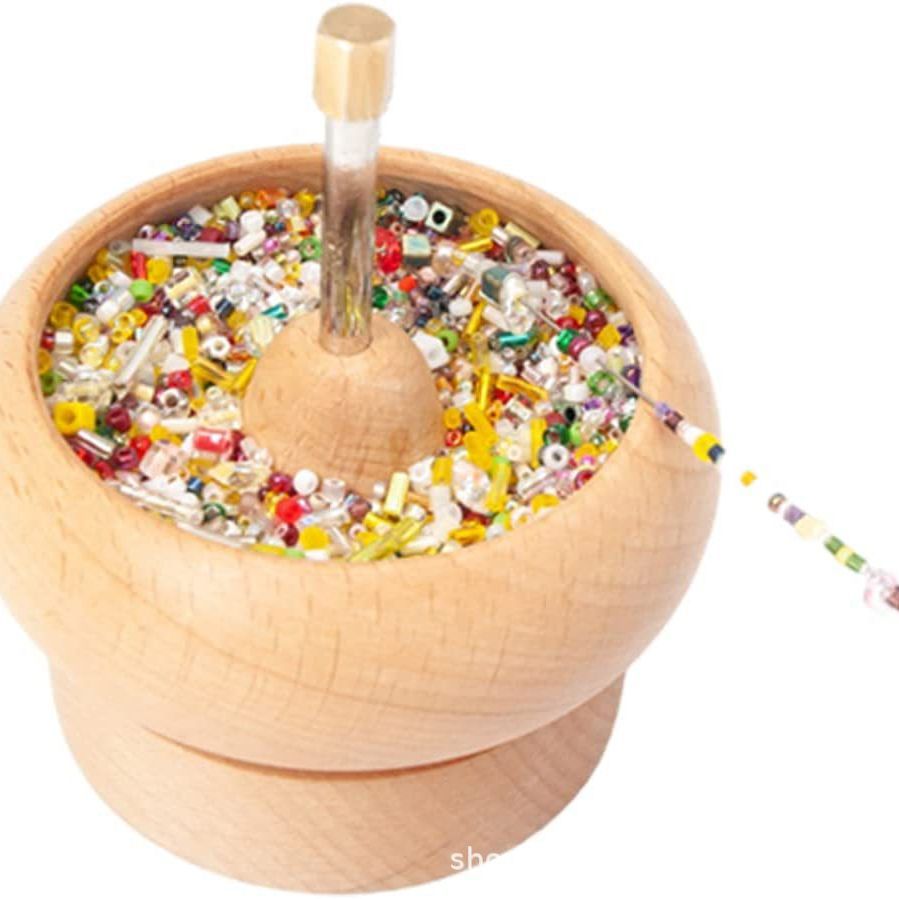 Wooden Bead Threader Stringing Spinning Bowl