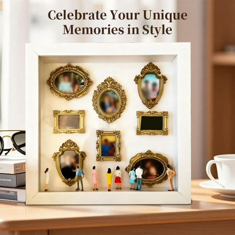 DIY Mini Museum Shadow Box Kit | Anniversary Wedding Memory Display with Gold Frames & Figurines