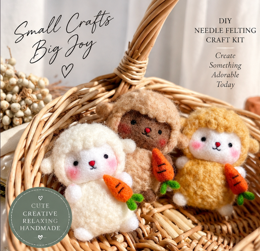 DIY Felt Needle-Felting Little Sheep Keychain Craft Kit