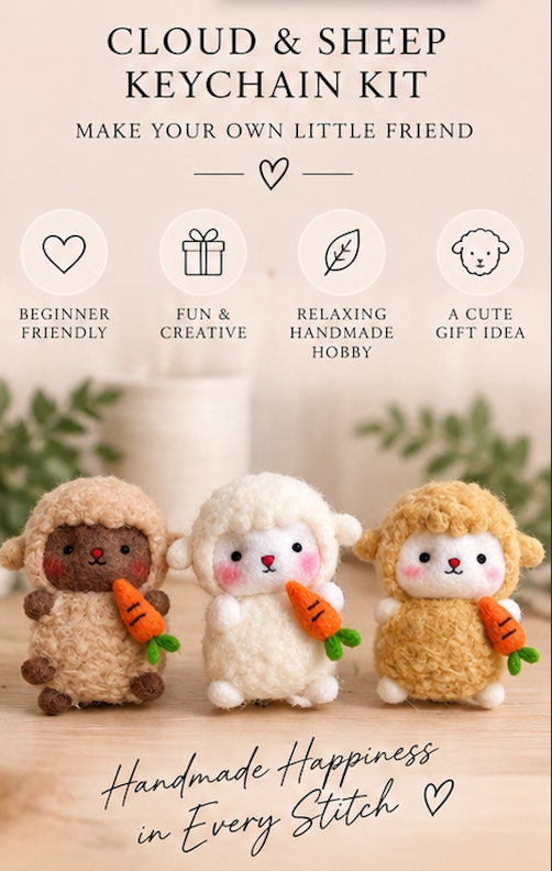 DIY Felt Needle-Felting Little Sheep Keychain Craft Kit
