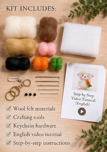 DIY Felt Needle-Felting Little Sheep Keychain Craft Kit