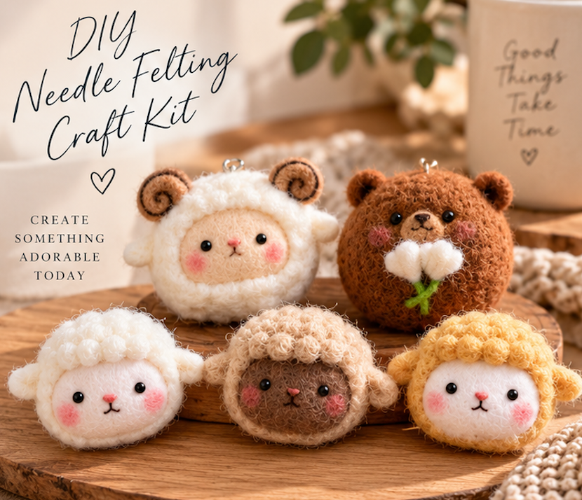 DIY Felt Needle-Felting Little Sheep Keychain Craft Kit