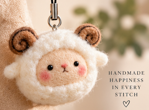 DIY Felt Needle-Felting Little Sheep Keychain Craft Kit